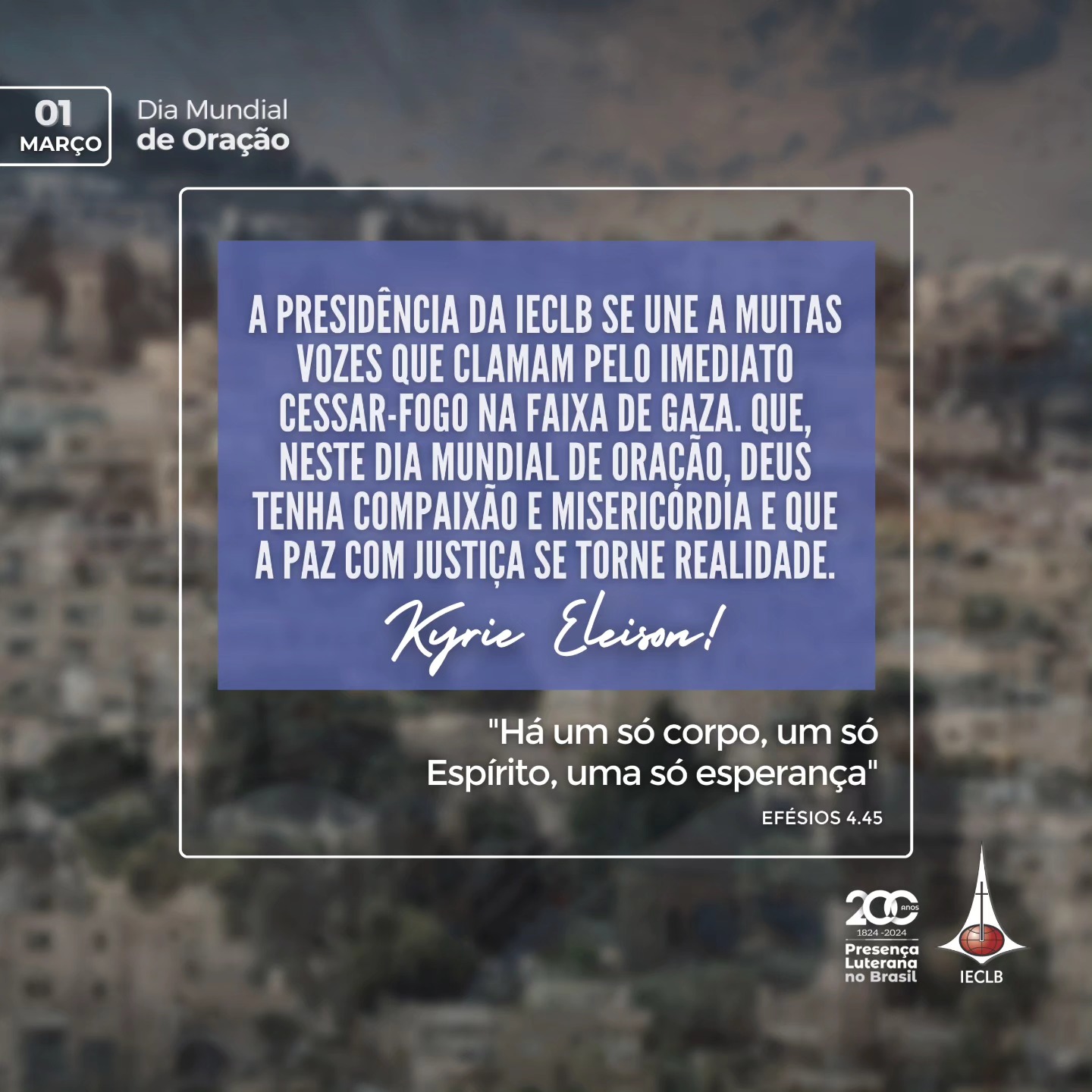 Card com apelo para um cessar-fogo Faixa de Gaza